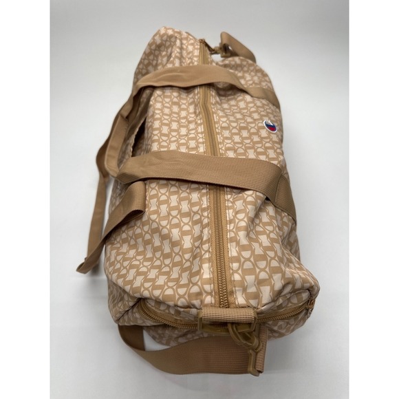 Champion Duffle Bag Beige Allover Print Logo Gym Travel Carry On - Picture 4 of 10